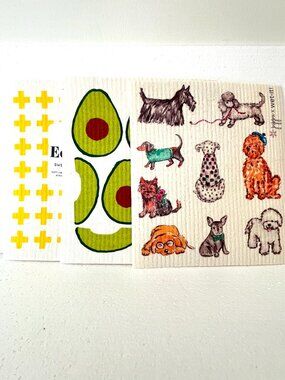 Swedish Dishcloth - Set of 3 - Dogs, Avocado, Plus Sign